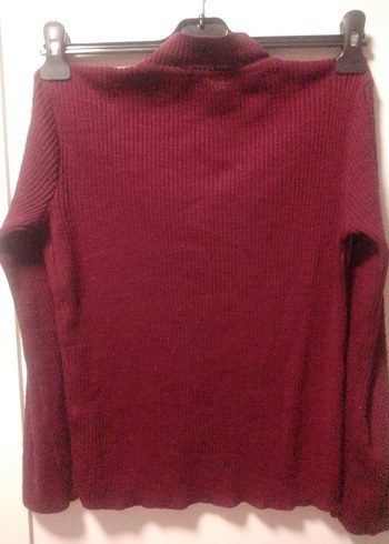 Bordo Yüksek Yakalı Örgü Kadın Kazak ve bluz ve pjema hediyesi - Görsel 3