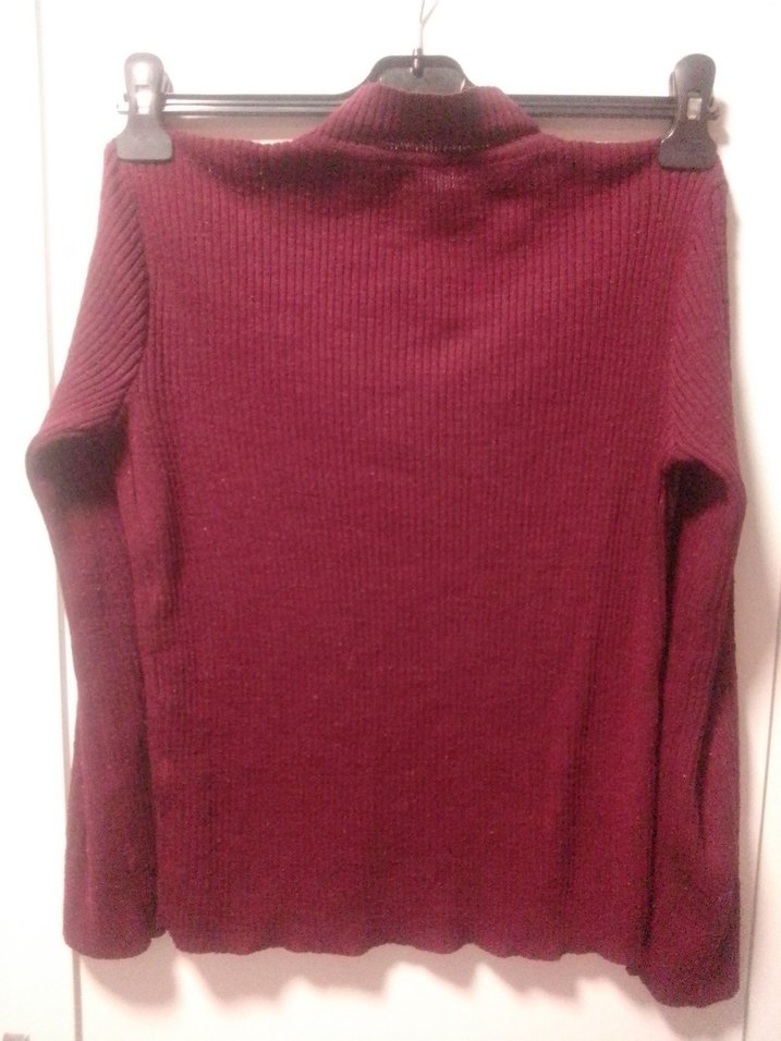 Bordo Yüksek Yakalı Örgü Kadın Kazak ve bluz ve pjema hediyesi - Görsel 5