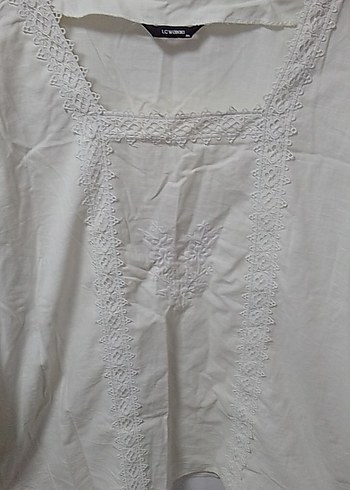 Nakışlı Bohem Beyaz Keten kolları lastikli, kırık beyaz,açıkkrem - Görsel 2