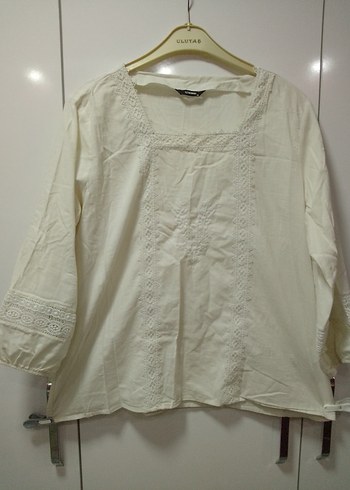 Nakışlı Bohem Beyaz Keten kolları lastikli, kırık beyaz,açıkkrem - Görsel 5