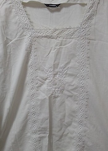 Nakışlı Bohem Beyaz Keten kolları lastikli, kırık beyaz,açıkkrem - Görsel 4