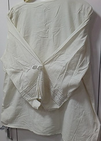Nakışlı Bohem Beyaz Keten kolları lastikli, kırık beyaz,açıkkrem - Görsel 9