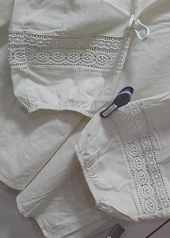 Nakışlı Bohem Beyaz Keten kolları lastikli, kırık beyaz,açıkkrem - Görsel 11