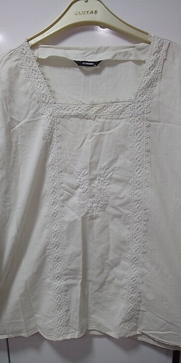 Nakışlı Bohem Beyaz Keten kolları lastikli, kırık beyaz,açıkkrem - Görsel 4