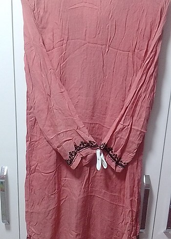 Uzun Kollu İşlemeli Boncuklu, Narçiçeği renk Bohem Tunik Elbise - Görsel 10