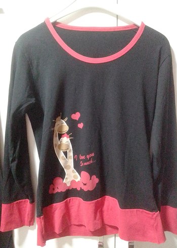 MODY MARKA M BDN UZUN KOLLUSiyah Kırmızı Baskılı Kadın PijamaTak - Görsel 4