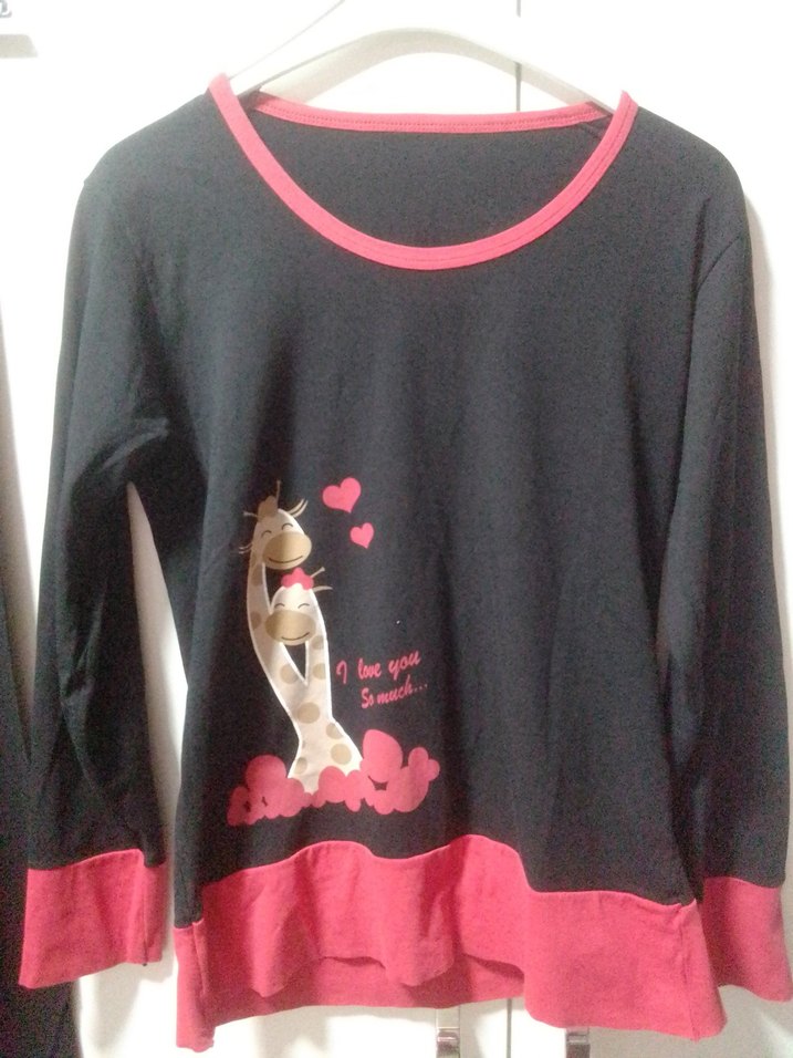 MODY MARKA M BDN UZUN KOLLUSiyah Kırmızı Baskılı Kadın PijamaTak - Görsel 4