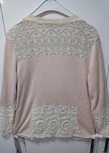 PUDRA TRİKO ÖRGÜ VE KREM DANTEL İŞLEMELİ YURTDIŞI CEKETSIFIR M/L - Görsel 13