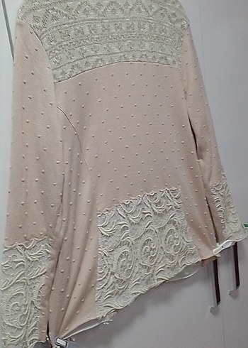 PUDRA TRİKO ÖRGÜ VE KREM DANTEL İŞLEMELİ YURTDIŞI CEKETSIFIR M/L - Görsel 12