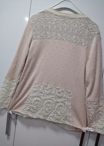 PUDRA TRİKO ÖRGÜ VE KREM DANTEL İŞLEMELİ YURTDIŞI CEKETSIFIR M/L - Görsel 14