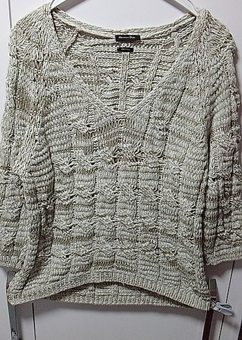 Bej ve Gold simli, Saç örgüsü,Kadın makine örgü Kazak,L BDN yeni - Görsel 4