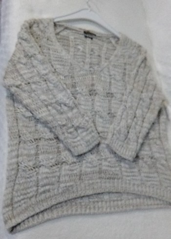 Bej ve Gold simli, Saç örgüsü,Kadın makine örgü Kazak,L BDN yeni - Görsel 13