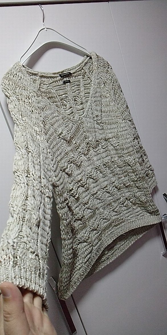 Bej ve Gold simli, Saç örgüsü,Kadın makine örgü Kazak,L BDN yeni - Görsel 5