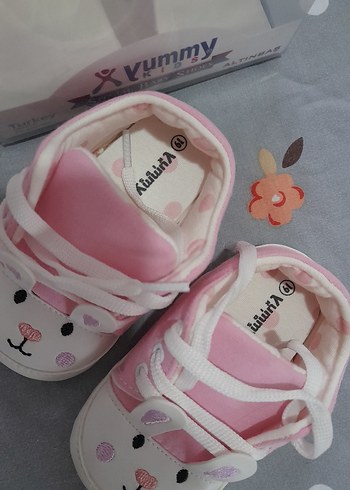 19 Beden pembe Renk Kız Bebek Pembe İlk Adım Ayakkabısı Velcro