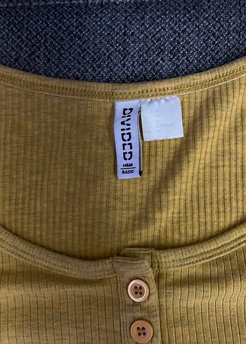 H&M Düğmeli Uzun Kollu Sarı Kadın Tişört
