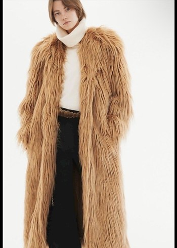 Kahverengi Uzun Kadın Kürk Kaban - Görsel 2