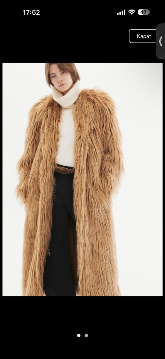 Kahverengi Uzun Kadın Kürk Kaban - Görsel 2