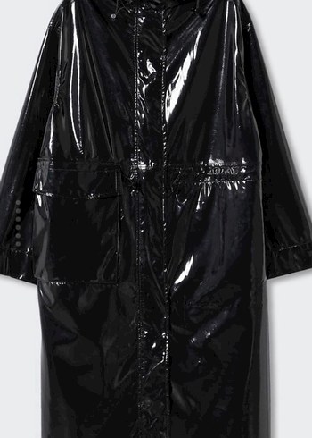 Parlak Siyah Uzun Kadın Trençkot - Görsel 2