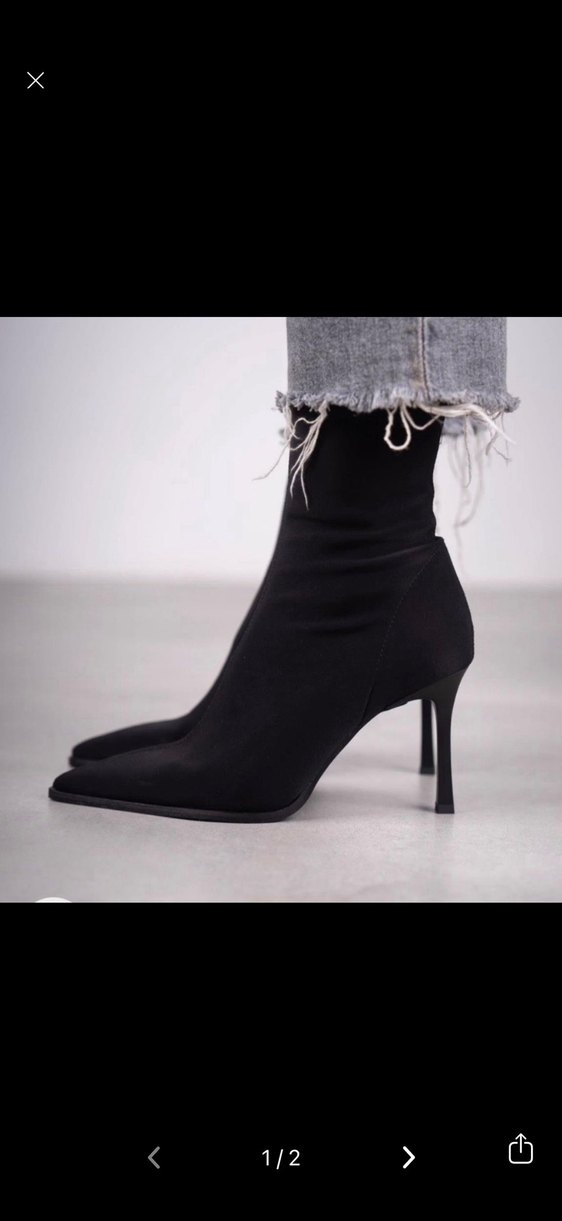Siyah Elastik Topuklu Kadın Bot - Görsel 2