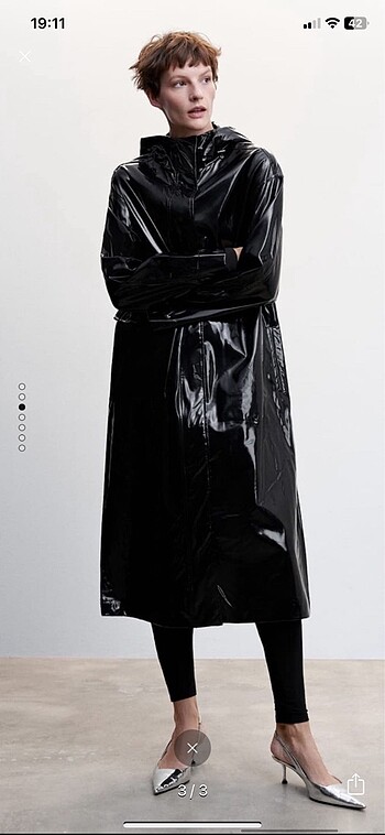 Mango sıfır vinil uzun mont - Görsel 3