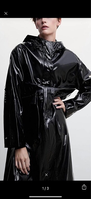 Mango sıfır vinil uzun mont - Görsel 2