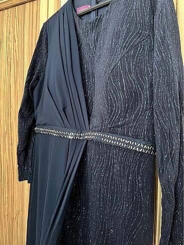 Lacivert Taşlı Tesettür Abiye - Görsel 6