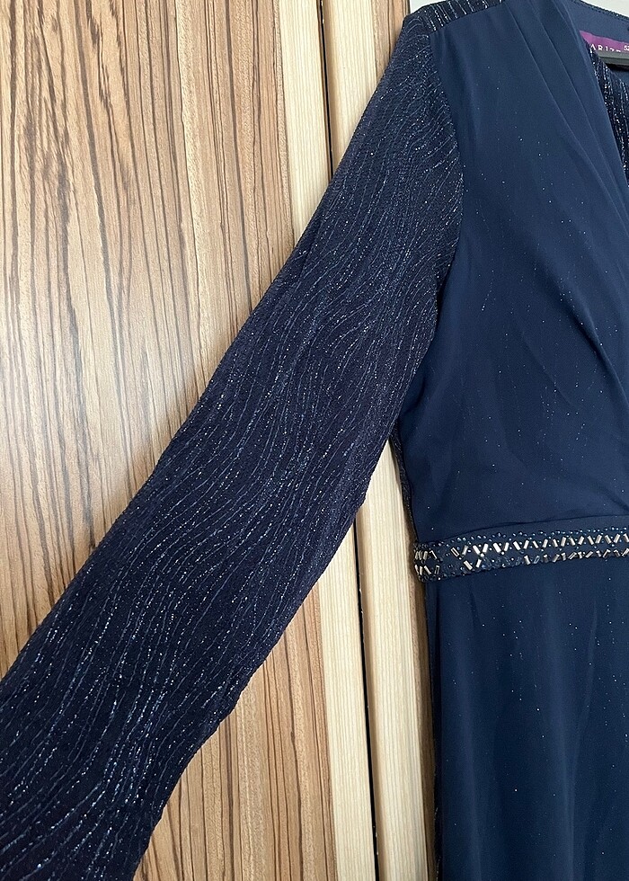 Lacivert Taşlı Tesettür Abiye - Görsel 4