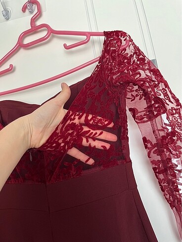 Bordo Gece Elbisesi - Görsel 5