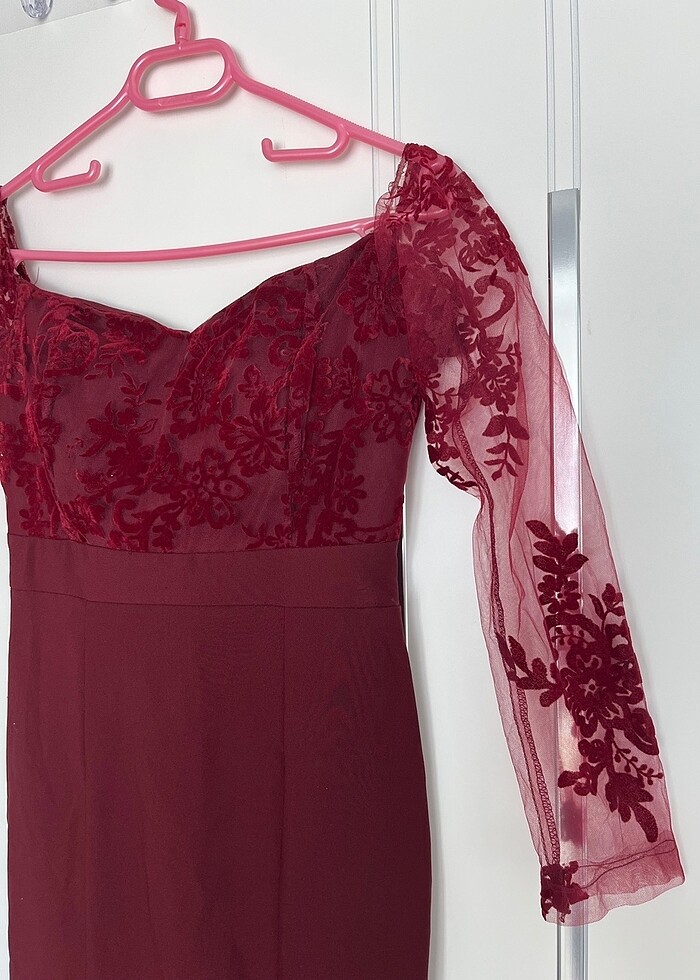 Bordo Gece Elbisesi - Görsel 2