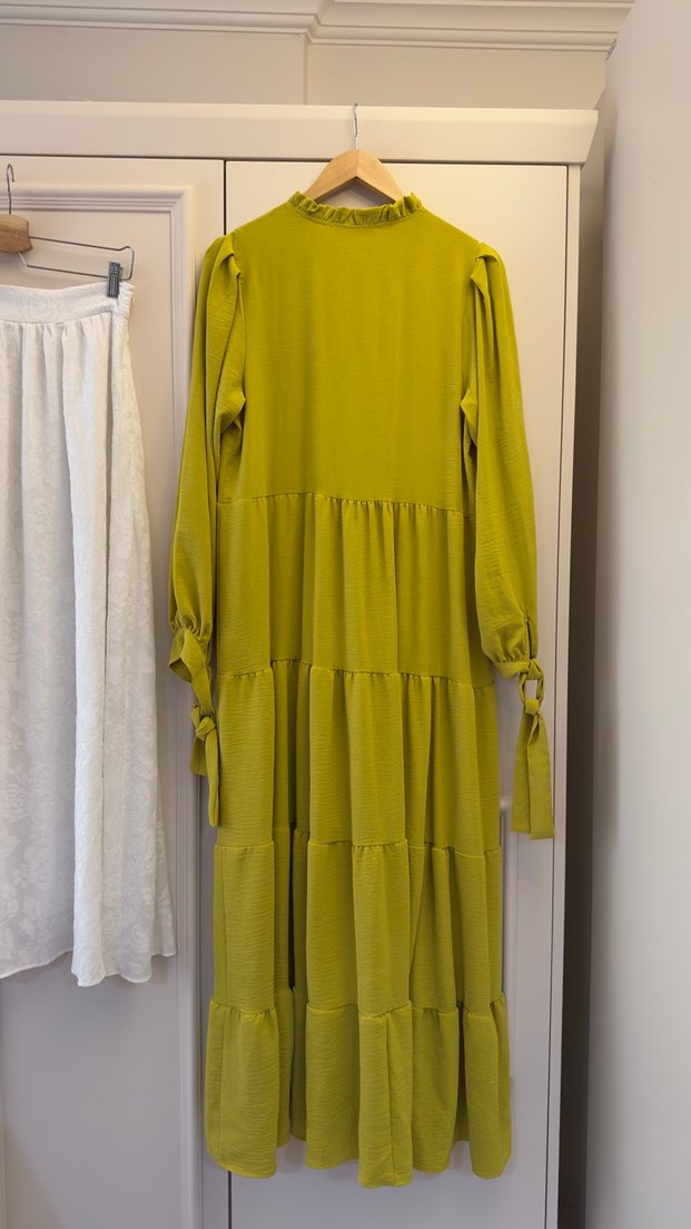 Uzun Pilili Keten Kadın Elbise - Görsel 3