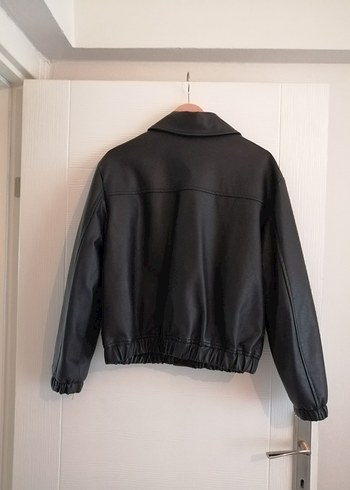 Düğmeli Siyah suni Deri Kadın Ceket - Görsel 3