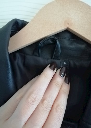 Düğmeli Siyah suni Deri Kadın Ceket - Görsel 2