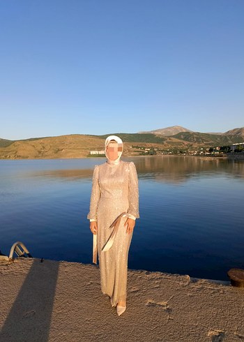 Uzun Gri Drapeli Kadın Elbise