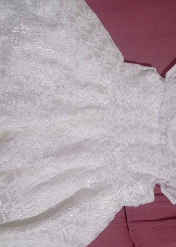 Kız Çocuk Beyaz Dantel Nakışlı Elbise - Görsel 2