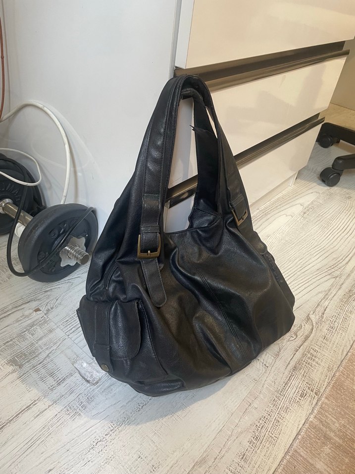 Siyah Deri vintage Çanta - Görsel 2