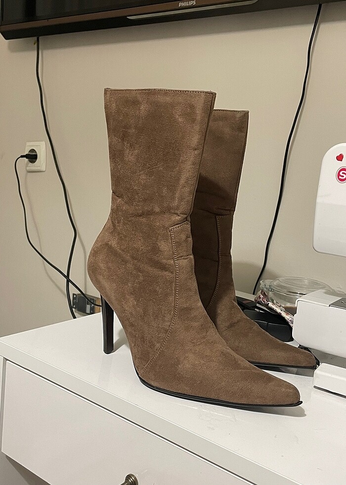 Süet topuklu kahverengi bot - Görsel 3