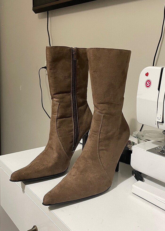 Süet topuklu kahverengi bot - Görsel 2