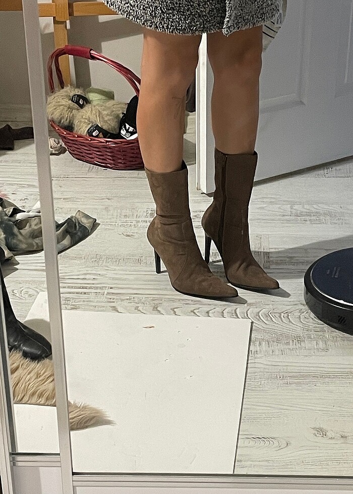 Süet topuklu kahverengi bot - Görsel 4