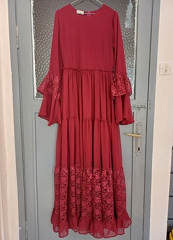 Diğer Tesettür bordo abiye elbise