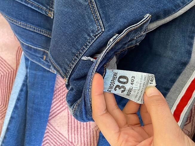 30 Beden Kadın kot pantolon dar paça kırmızı şeritli