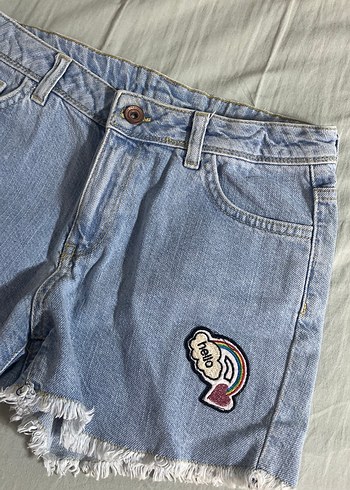 s Beden mavi Renk Nakışlı Mavi Mini Kot Şort