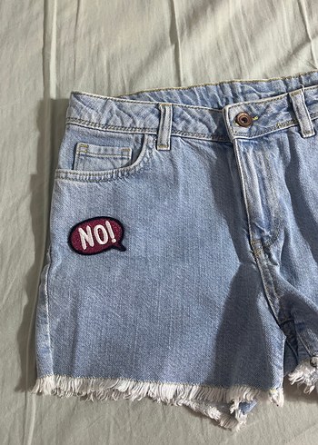 s Beden Nakışlı Mavi Mini Kot Şort