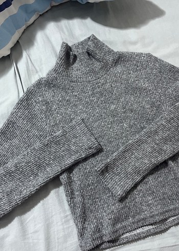 Gri Yüksek Yaka Kadın Örgü Kazak - Görsel 2