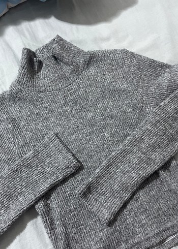 Gri Yüksek Yaka Kadın Örgü Kazak - Görsel 3