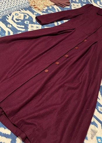 Bordo Uzun Düğmeli  Kaban - Görsel 3