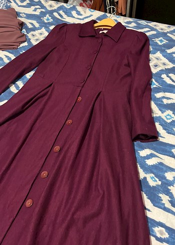 Bordo Uzun Düğmeli  Kaban - Görsel 2