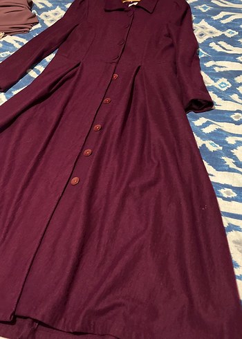 Bordo Uzun Düğmeli  Kaban - Görsel 4