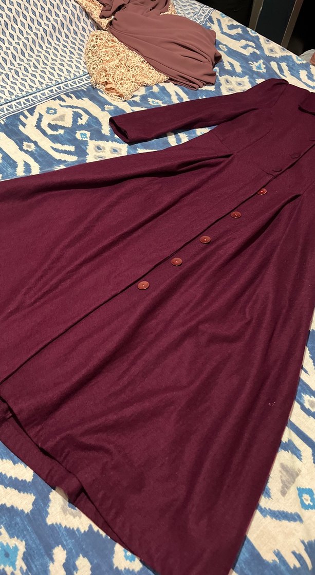 Bordo Uzun Düğmeli  Kaban - Görsel 3