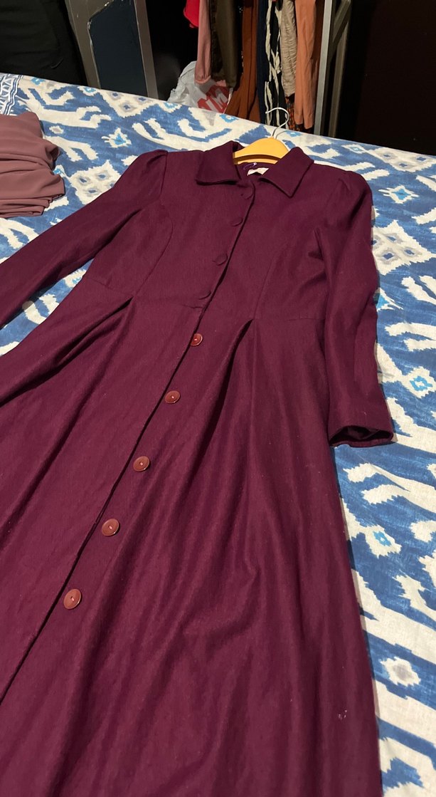 Bordo Uzun Düğmeli  Kaban - Görsel 2