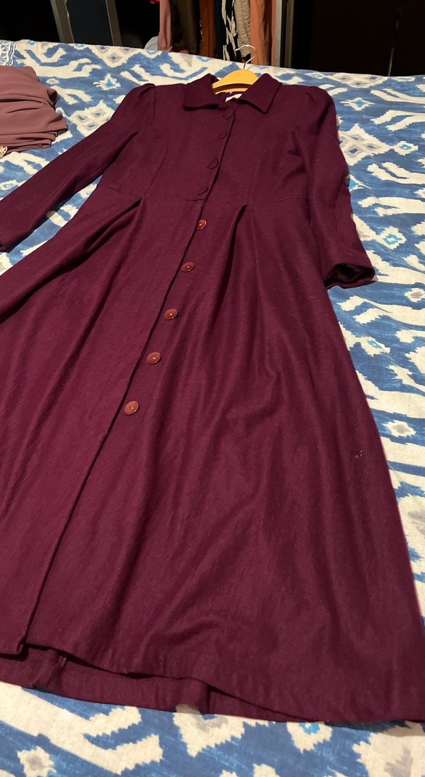 Bordo Uzun Düğmeli  Kaban - Görsel 4